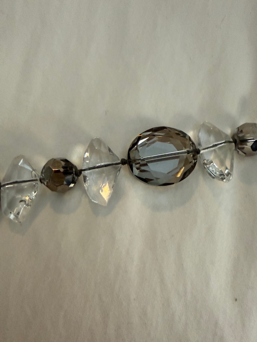Crystal Bead Ribbon Necklace - Gray - Picture 2 of 3